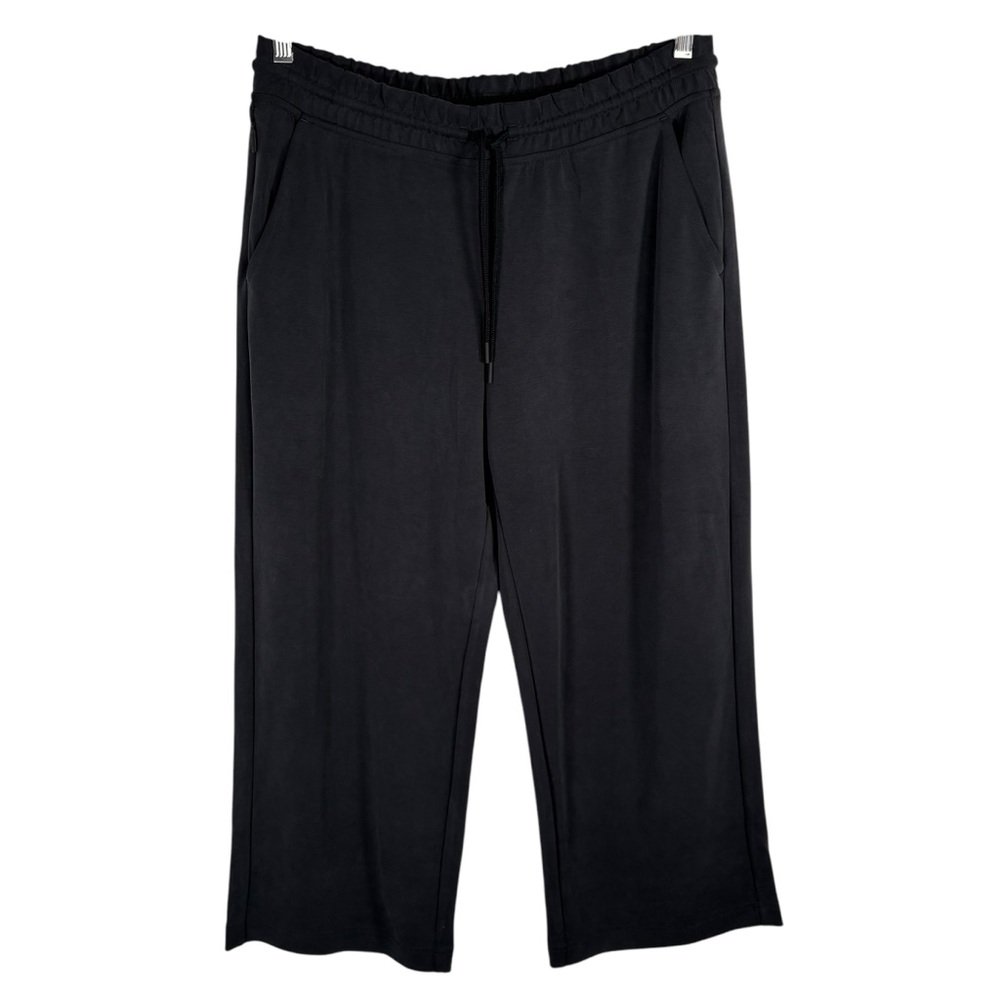 Athleta Women’s Large Pull On Wide Leg Charcoal Pants Stretchy Tie Waist Pockets